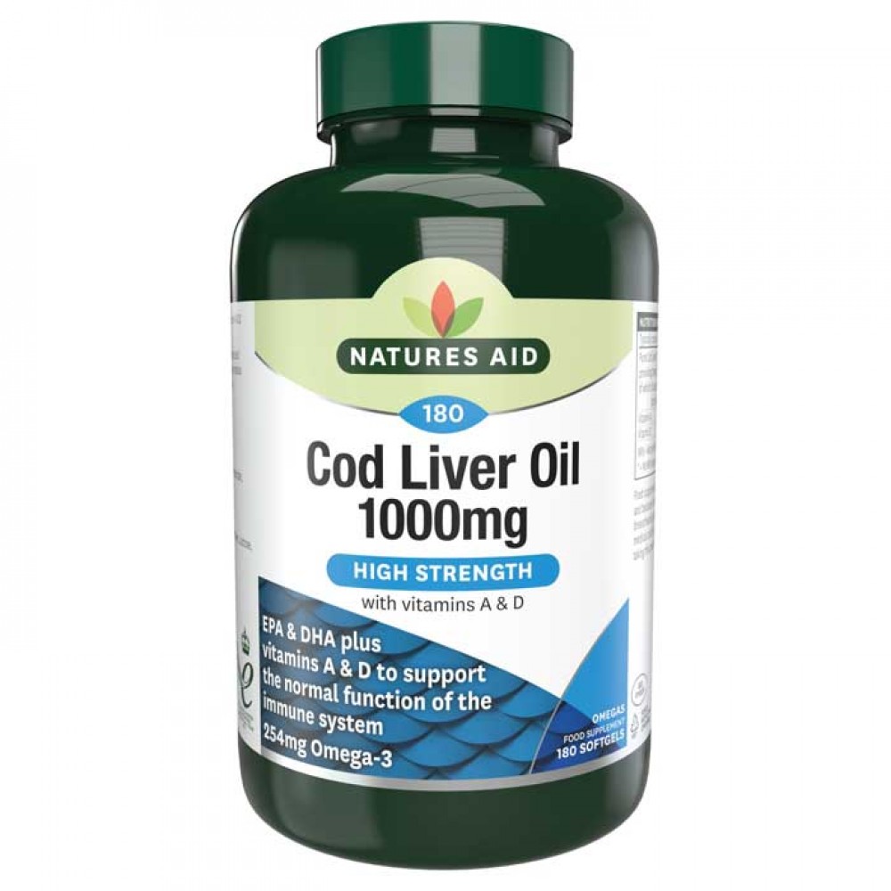 Cod Liver Oil 1000 mg 180 softgels Μουρουνέλαιο - Natures Aid / Ωμέγα 3