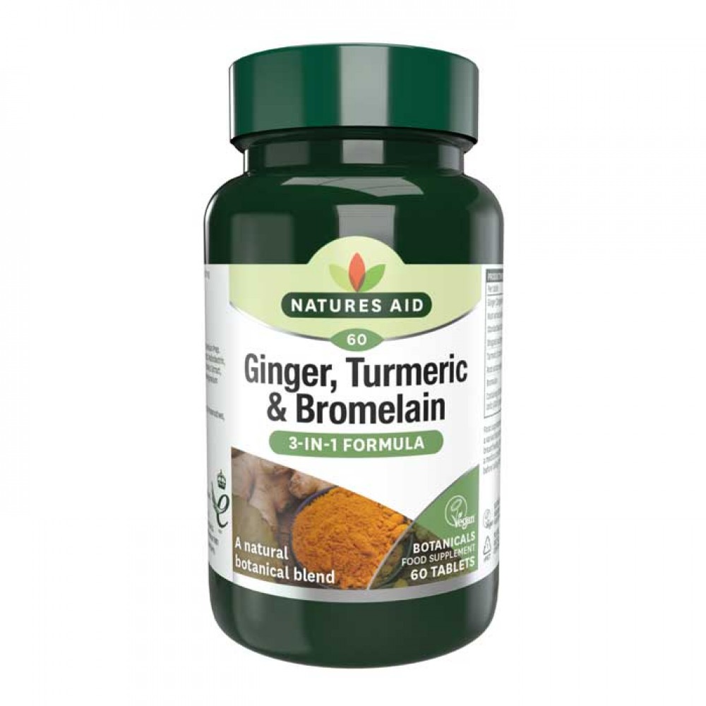 Ginger,Turmeric & Bromelain Natures Aid 60 ταμπλέτες - Αρθρώσεις