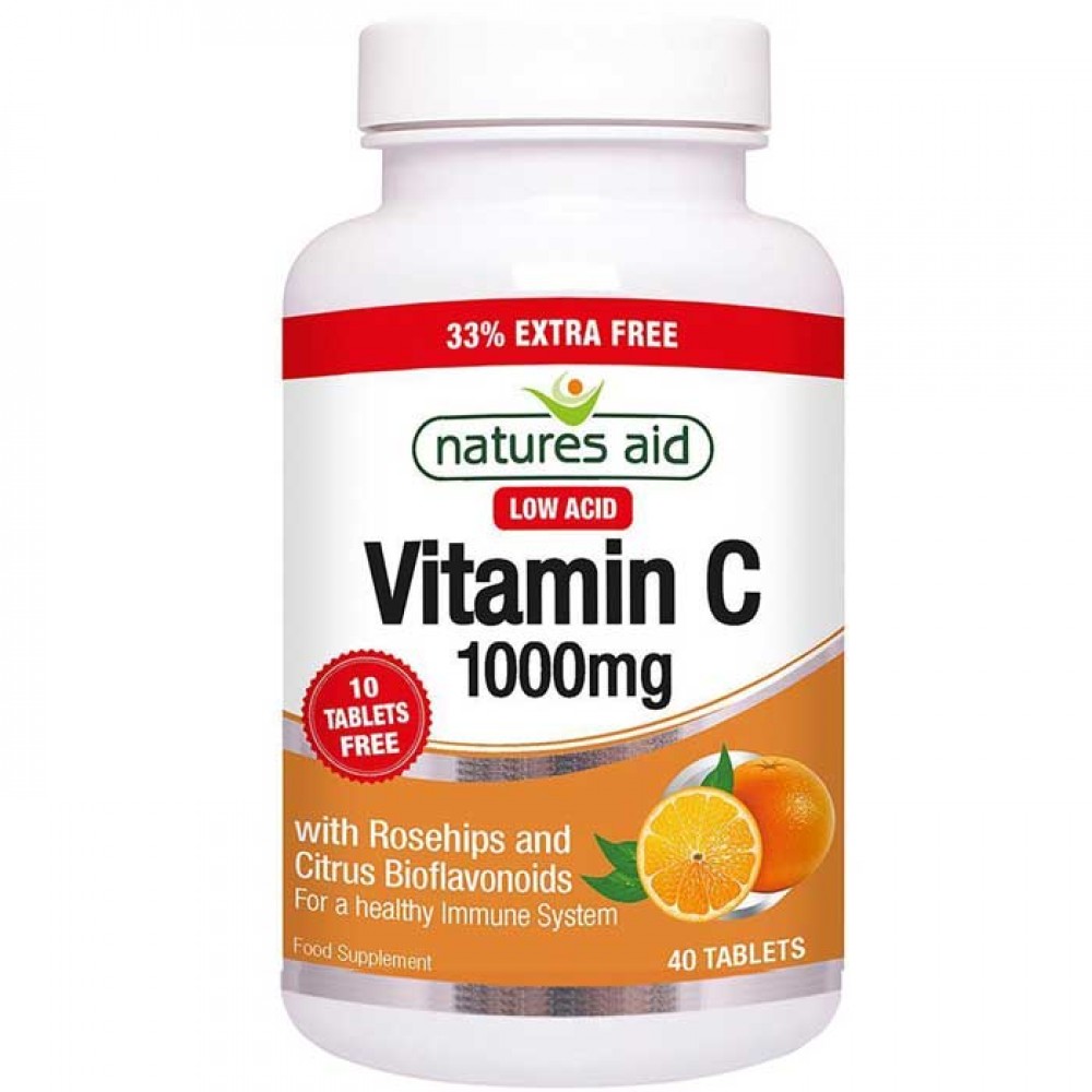 Vitamin C 1000 mg Low Acid 40 ταμπλέτες - Natures Aid