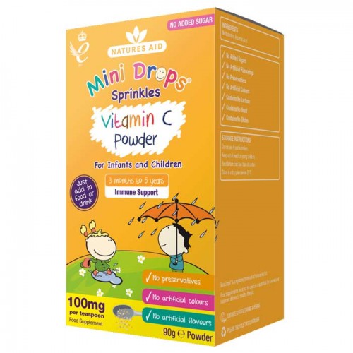 Vitamin C Powder Sprinkles 90g για βρέφη και παιδιά ως 5 ετών - Natures Aid Mini Drops